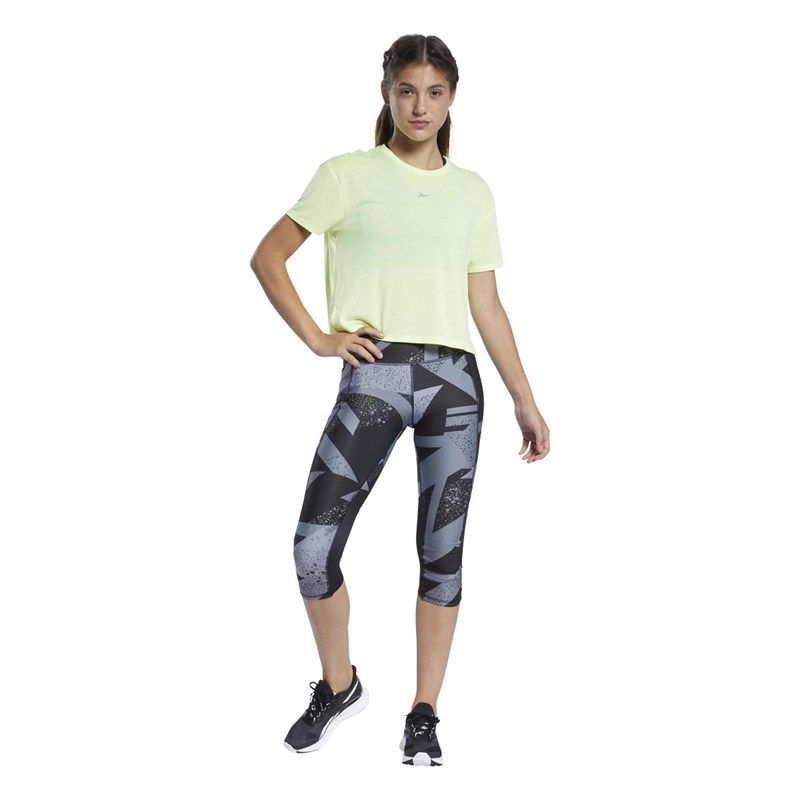 Reebok Womens Run Essentials Graphic Speedwick Running Top Energy Glow