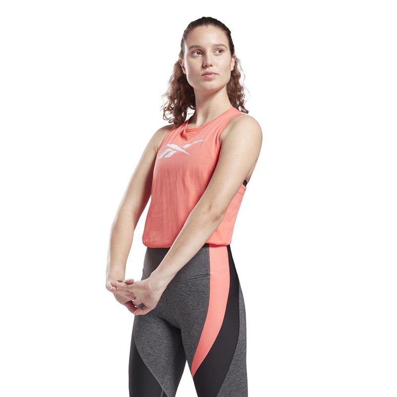 Reebok Womens Training Essentials Graphic Vector Training Tank Twist Coral