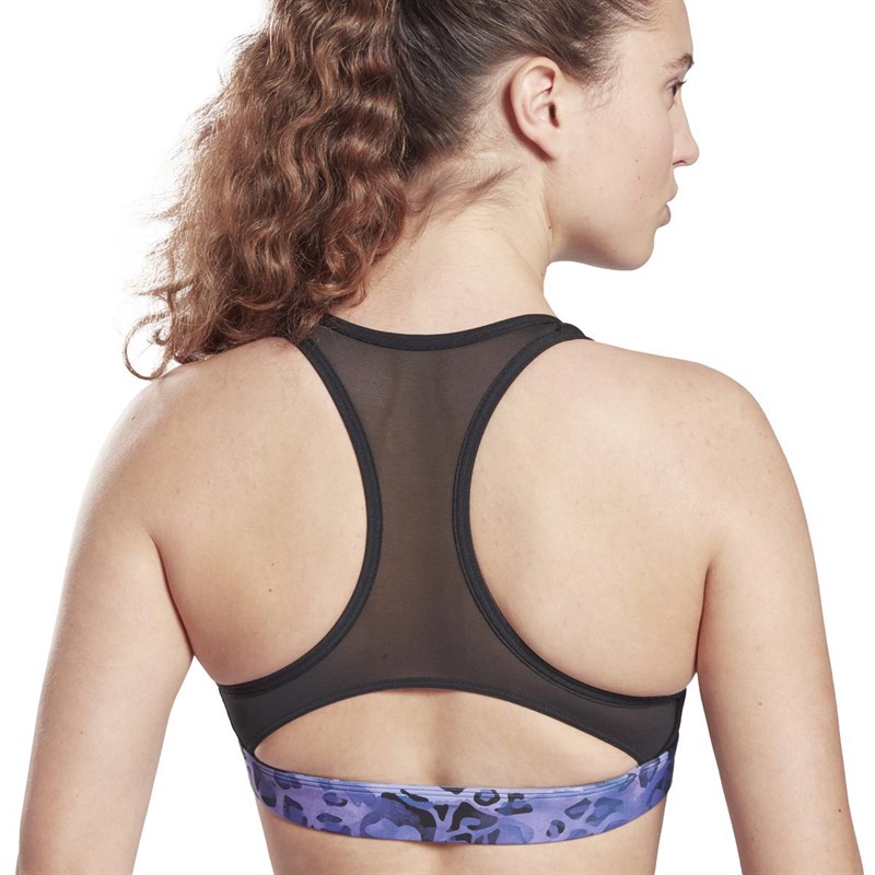 Reebok Womens One Series Lux Racer Modern Safari Medium Support Padded Sports Bra Vector Navy/Hyper Purple