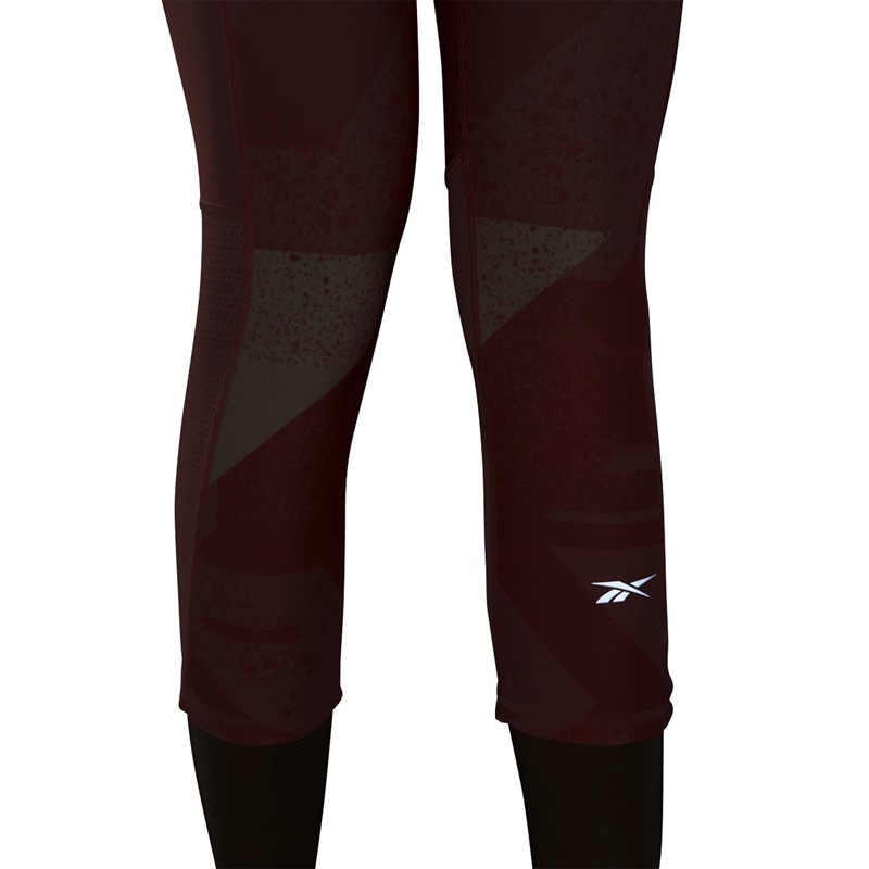 Reebok Womens Run Essentials Printed Speedwick Running Capri 3/4 Leggings Twist Coral