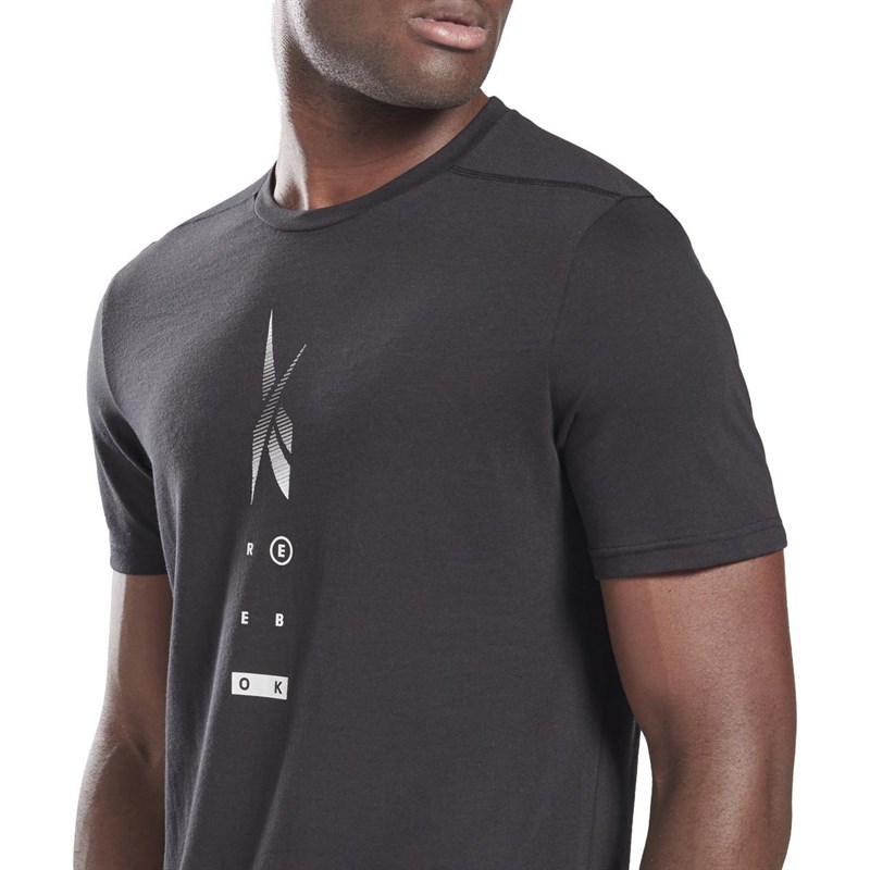 Reebok Mens One Series Track Graphic Speedwick Training T-Shirt Black