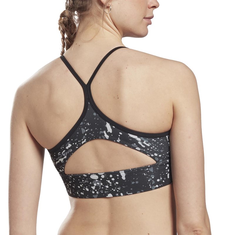 Reebok Womens Workout Ready Light Support Printed Padded Sports Bra Black