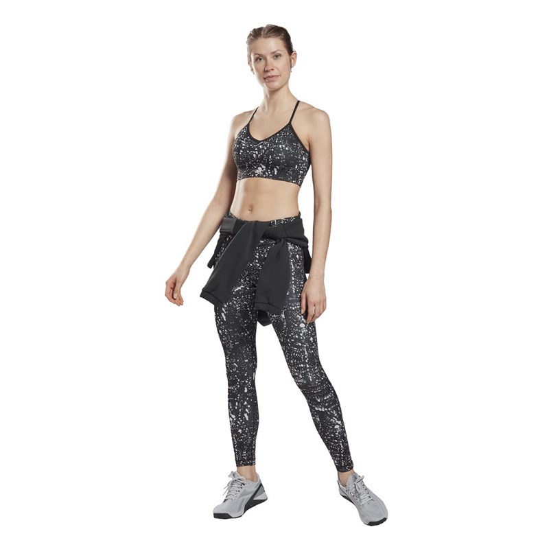 Reebok Womens Workout Ready Light Support Printed Padded Sports Bra Black