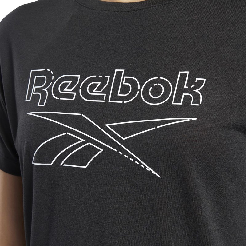 Reebok Womens Workout Ready Supremium Big Logo Speedwick Training Top Black
