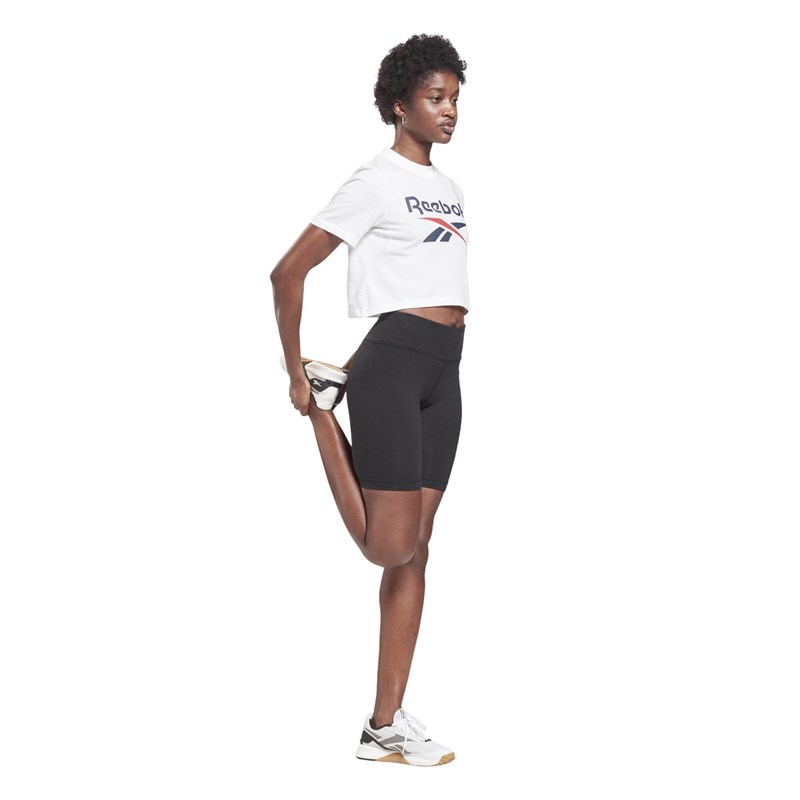 Reebok Womens Workout Elements Identity Training Cropped T-Shirt White