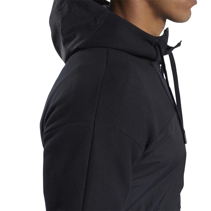 Reebok Mens Knit-Woven Full-Zip Hoodie Black