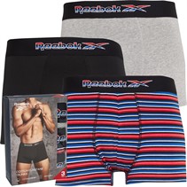 Reebok Mens Artie Three Pack Cotton Trunks Grey Marl/Black/Red Stripe