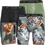 Reebok Mens Carter Performance Three Pack Long Trunks Black/Pure Grey Print/Harmony Green