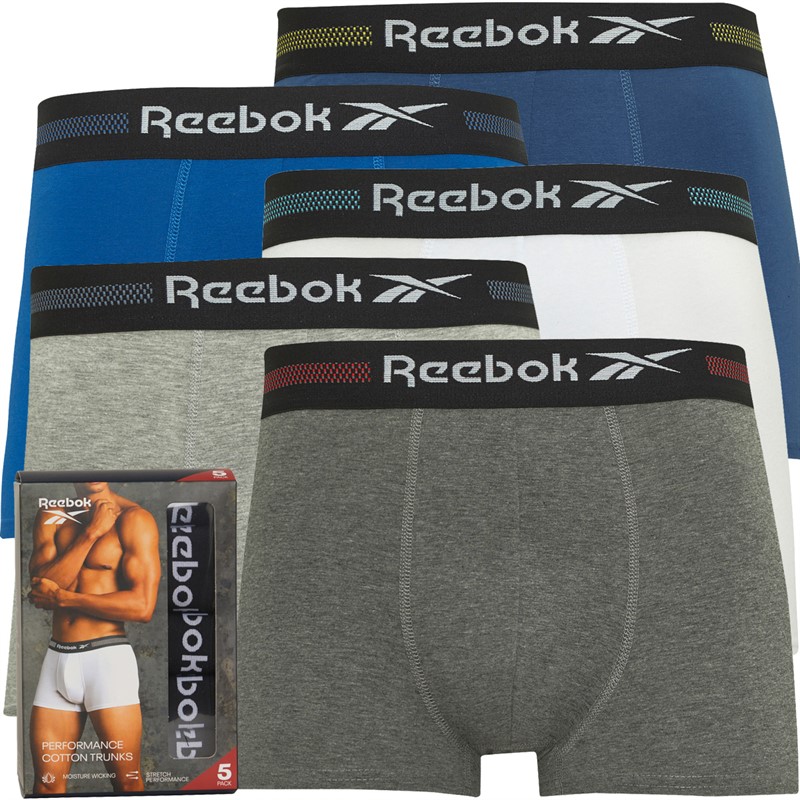 Reebok Mens Ennio Five Pack Trunks Blue/Charcoal/Navy/White/Grey Marl