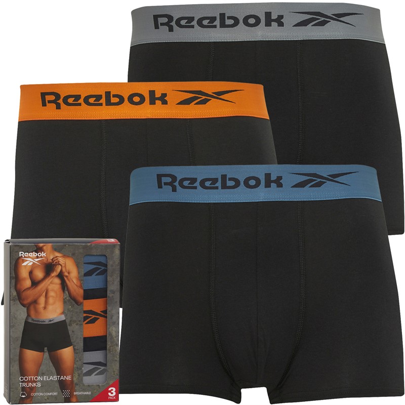 Reebok Mens Hislop Three Pack Trunks Black