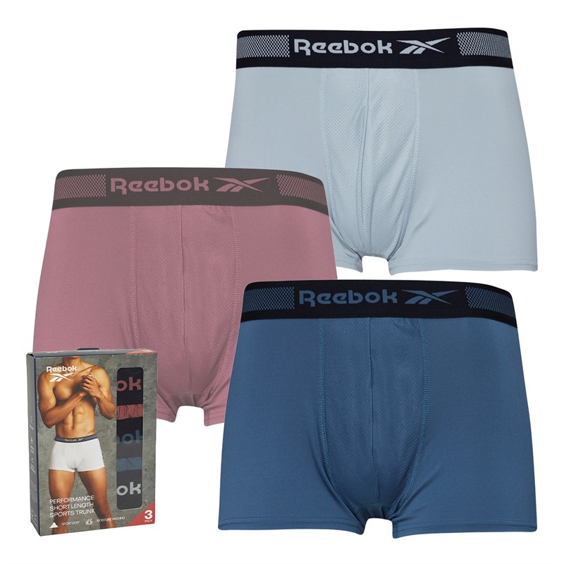 Reebok Mænd Warden Performance Tre Pak Kort Længde Trunks Sedona Rose/Hoops Blå/Ren Grå