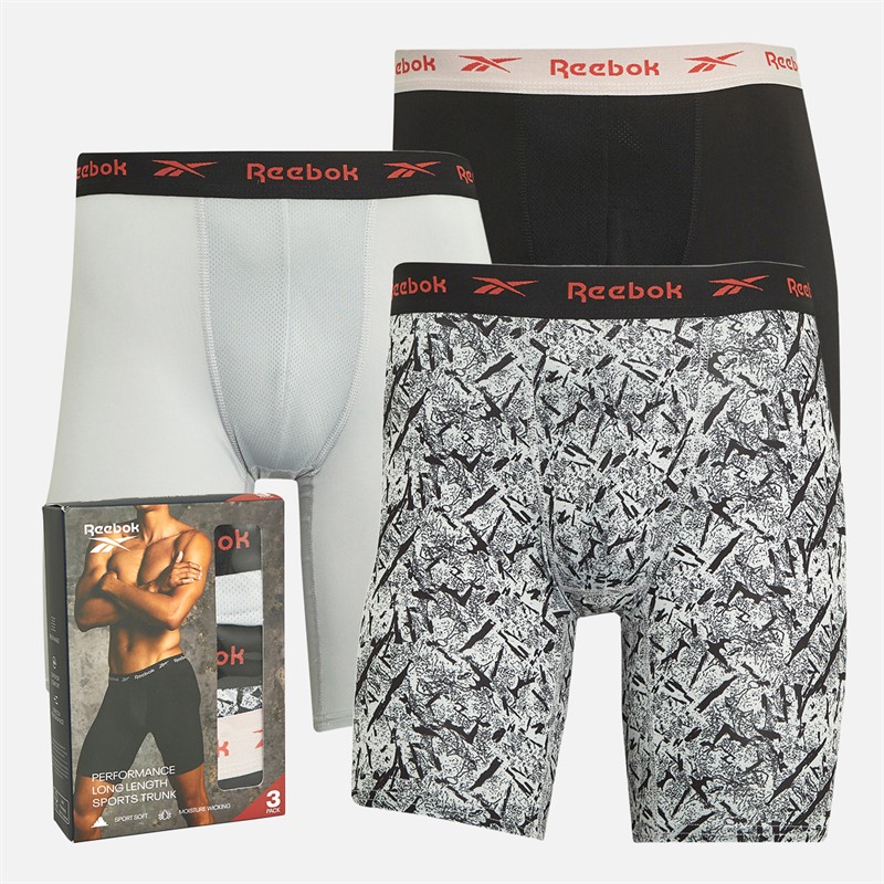 Reebok Mænd Jarvie Performance 3-pak Lange Trunks Grå/Print/Sort