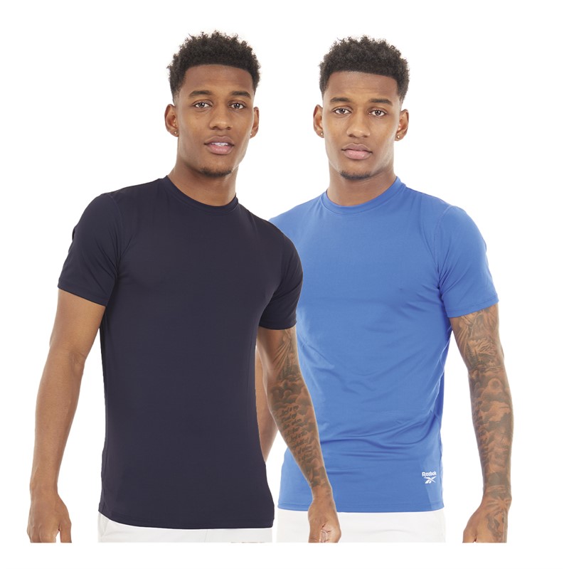 Reebok Mens Basile Performance Two Pack T-Shirts Vector Navy/Electric Cobalt