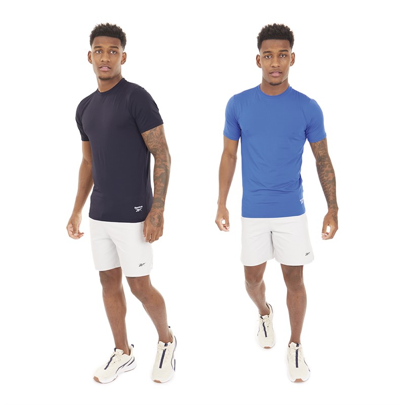 Reebok Mens Basile Performance Two Pack T-Shirts Vector Navy/Electric Cobalt