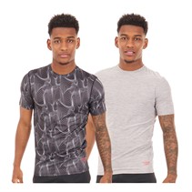 Reebok Mens Bartel Performance Two Pack T-Shirts Grey Marl/Black Print