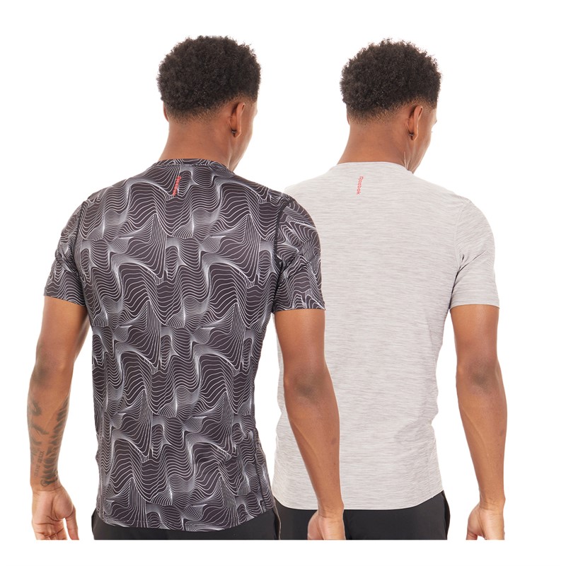 Reebok Mens Bartel Performance Two Pack T-Shirts Grey Marl/Black Print