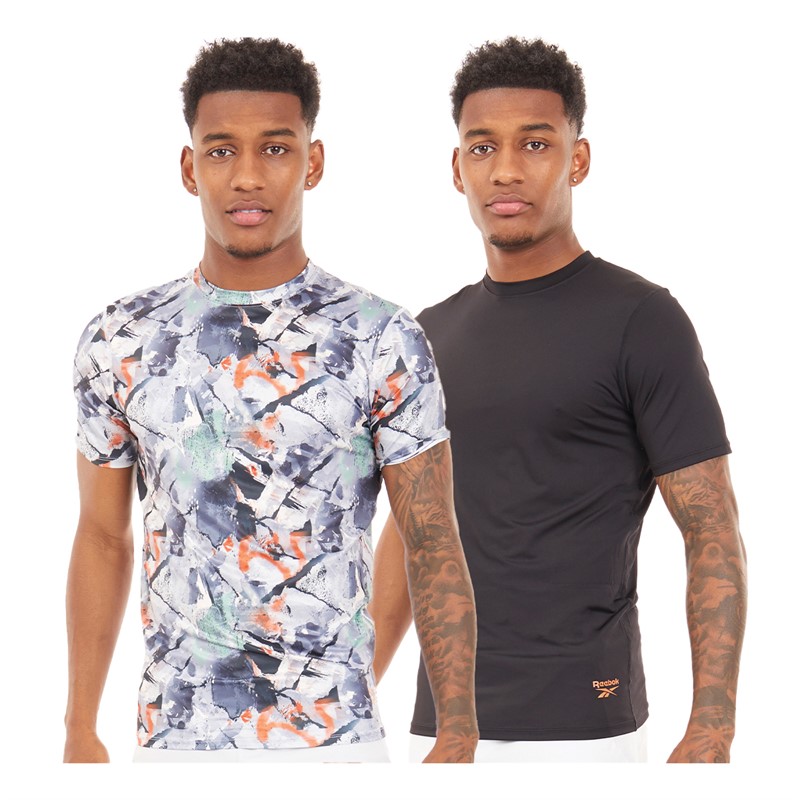 Reebok Mens Rama Performance Two Pack T-Shirts Black/Print