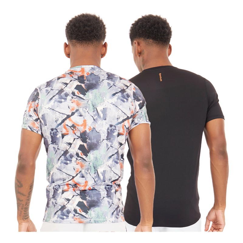 Reebok Mens Rama Performance Two Pack T-Shirts Black/Print