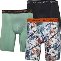 Reebok Mens Ranger Performance Three Pack Long Trunks Black/Print/Harmony Green