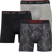 Reebok Mens Egon Performance Three Pack Medium Trunks Black/Print/Grey Marl