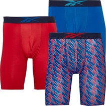 Reebok Mens Johns Performance Three Pack Long Trunks Vector Red/Print/Vector Blue