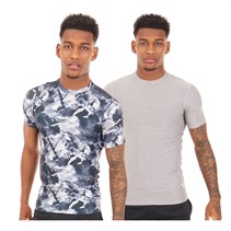 Reebok Mens Daves Performance Two Pack T-Shirts Grey Marl/Black Print