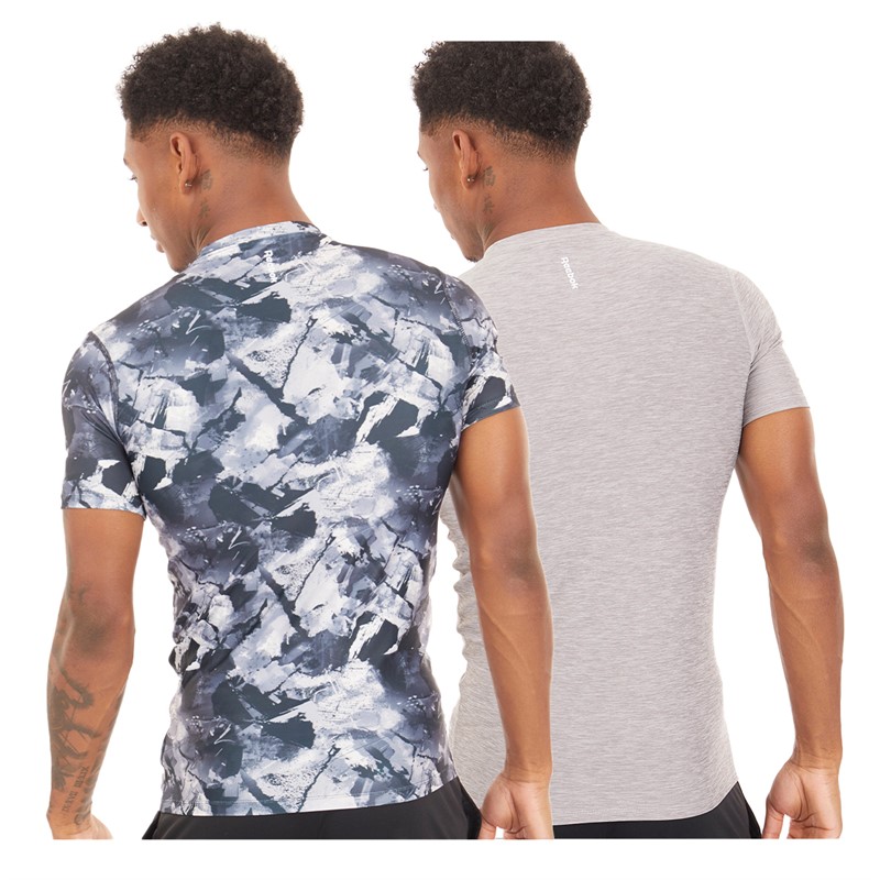 Reebok Mens Daves Performance Two Pack T-Shirts Grey Marl/Black Print