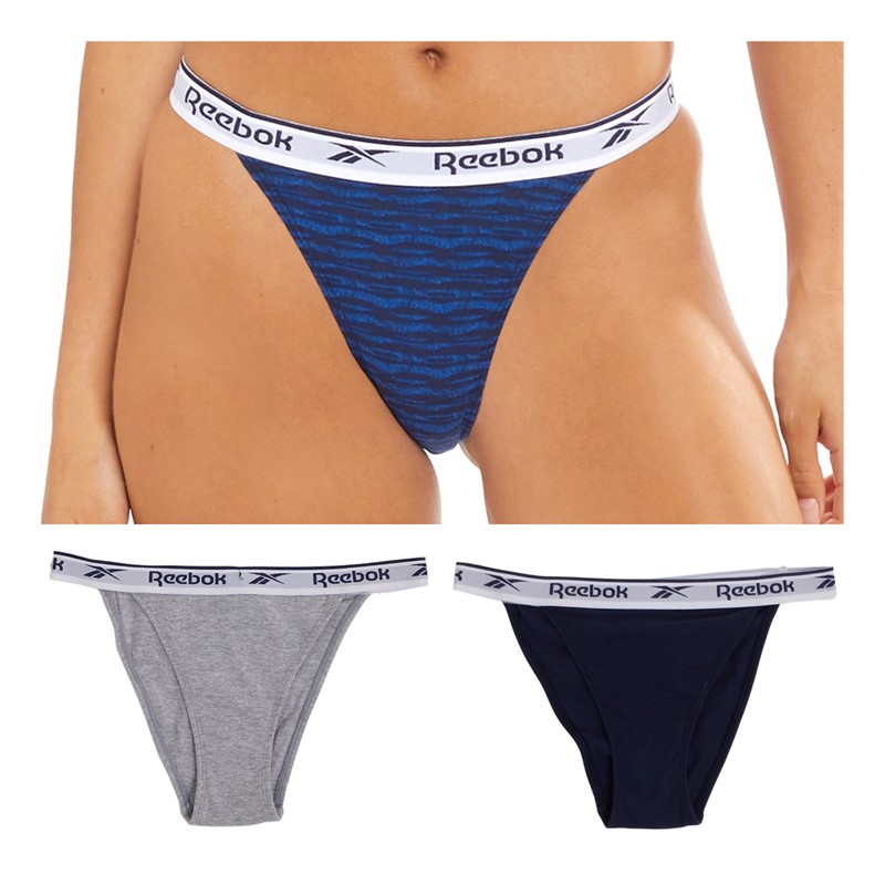 Reebok Womens Verna Three Pack Briefs Navy/Blue Print/Grey Marl