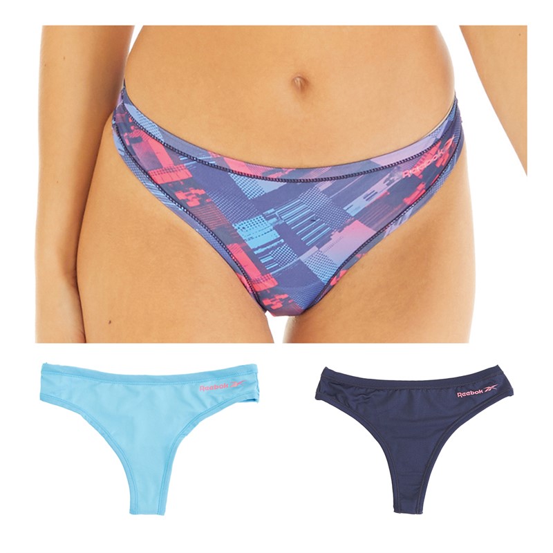 Reebok Womens Agatha Performance Three Pack Thongs Vector Navy/Print/Always Blue