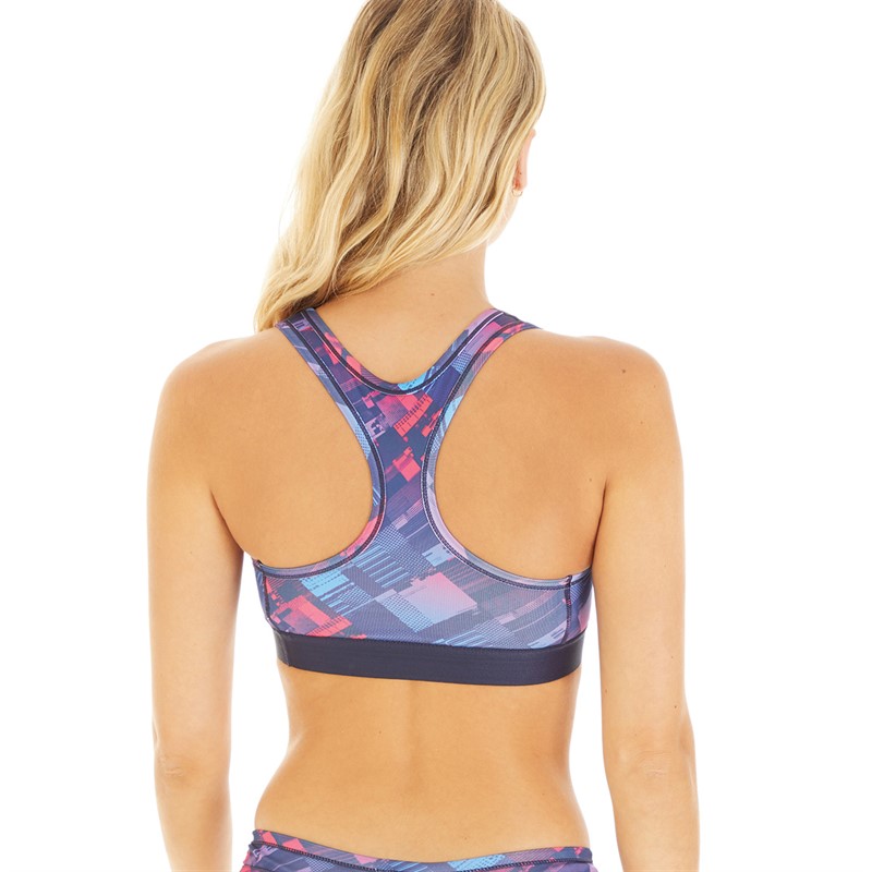 Reebok Womens Lorrie Performance Bra Top Vector Navy/Always Blue/True Pink Print