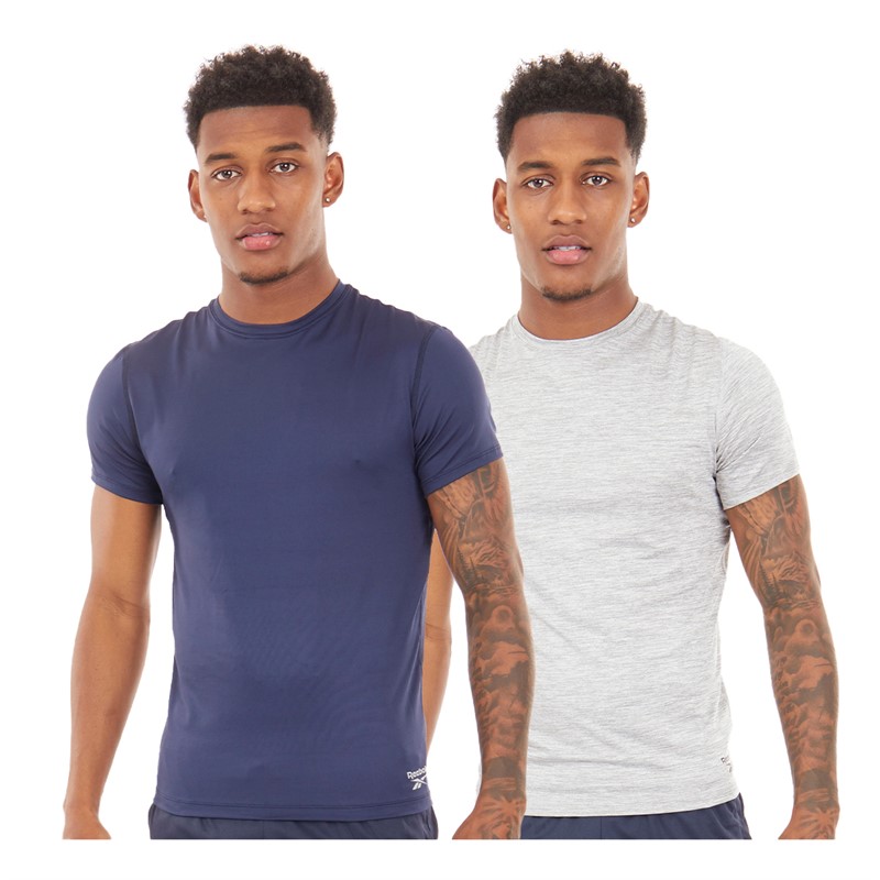 Reebok Mens Simon Two Pack Performance T-Shirts Grey Marl/Vector Navy