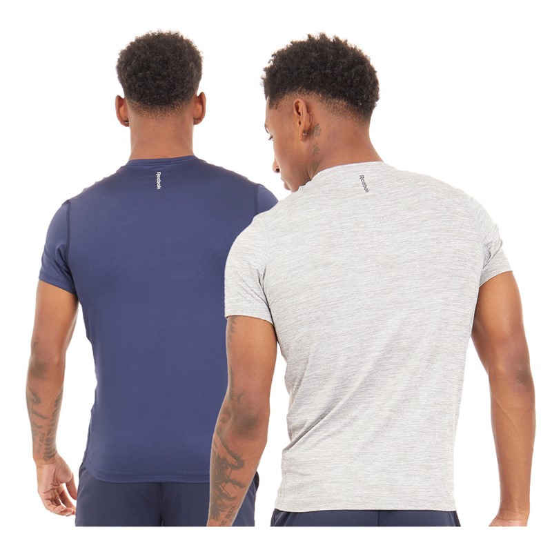 Reebok Mens Simon Two Pack Performance T-Shirts Grey Marl/Vector Navy