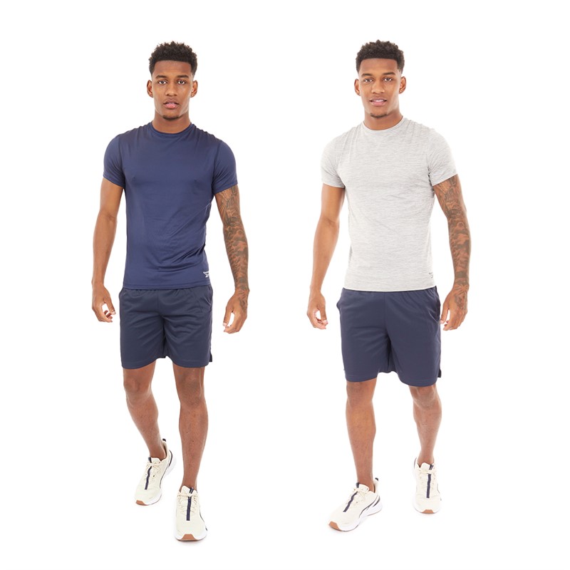 Reebok Mens Simon Two Pack Performance T-Shirts Grey Marl/Vector Navy