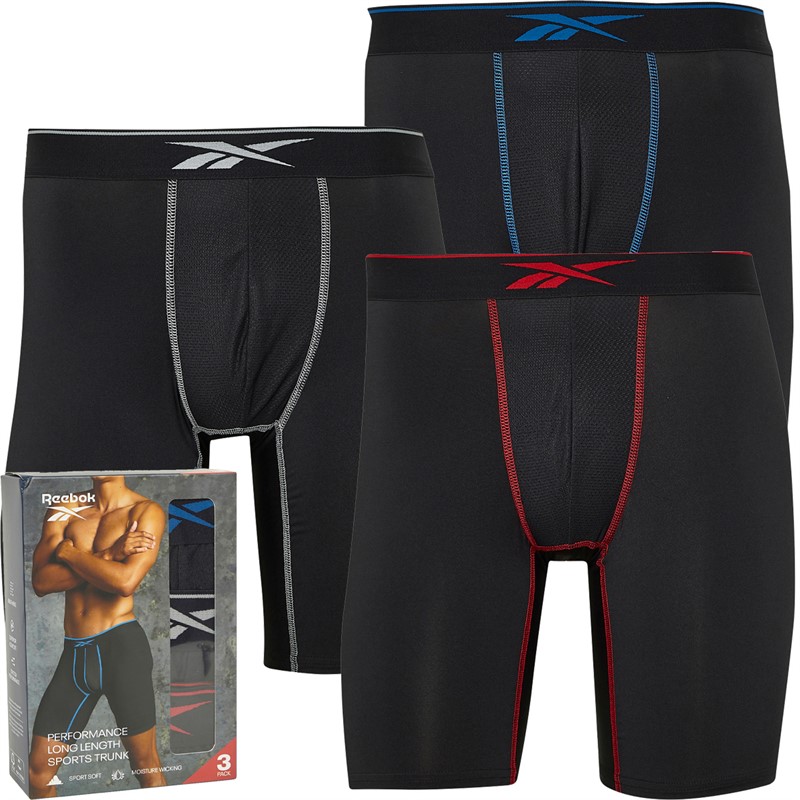 Reebok Mens Graeme Three Pack Long Performance Trunks Black