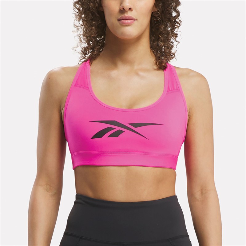 Reebok Womens Lux Vector Racer Sports Bra Laser Pink