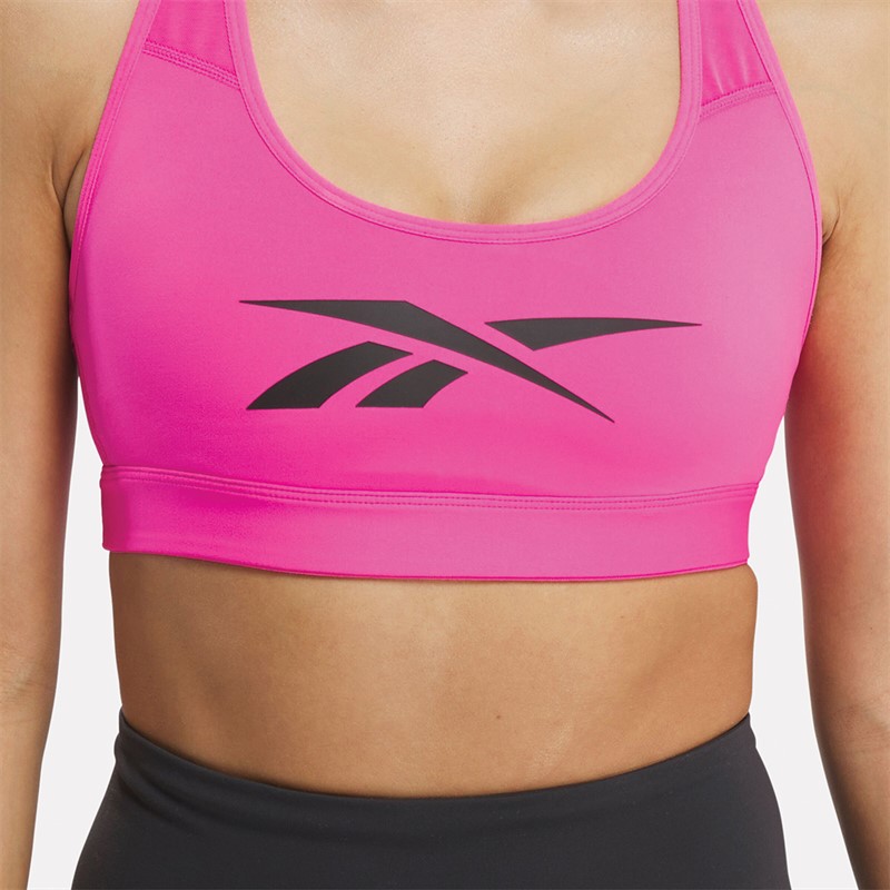 Reebok Womens Lux Vector Racer Sports Bra Laser Pink