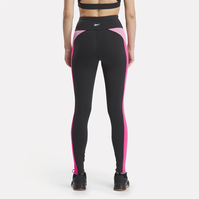 Reebok Womens Lux Colorblock High Rise Tight Leggings Black/Laser Pink