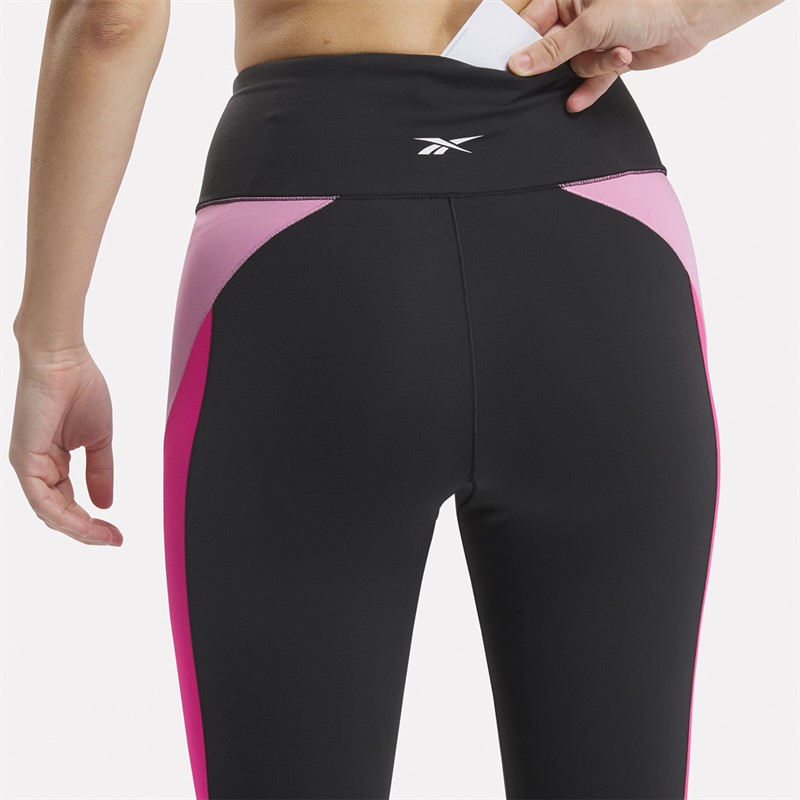 Reebok Womens Lux Colorblock High Rise Tight Leggings Black/Laser Pink