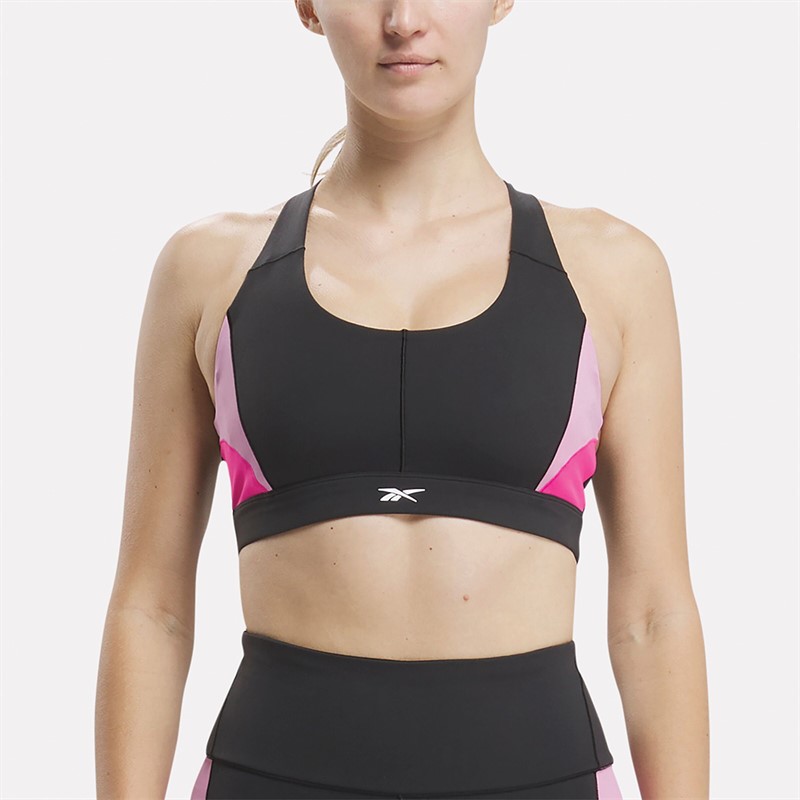 Reebok Womens Lux Colorblock Racer Sports Bra Black/Laser Pink