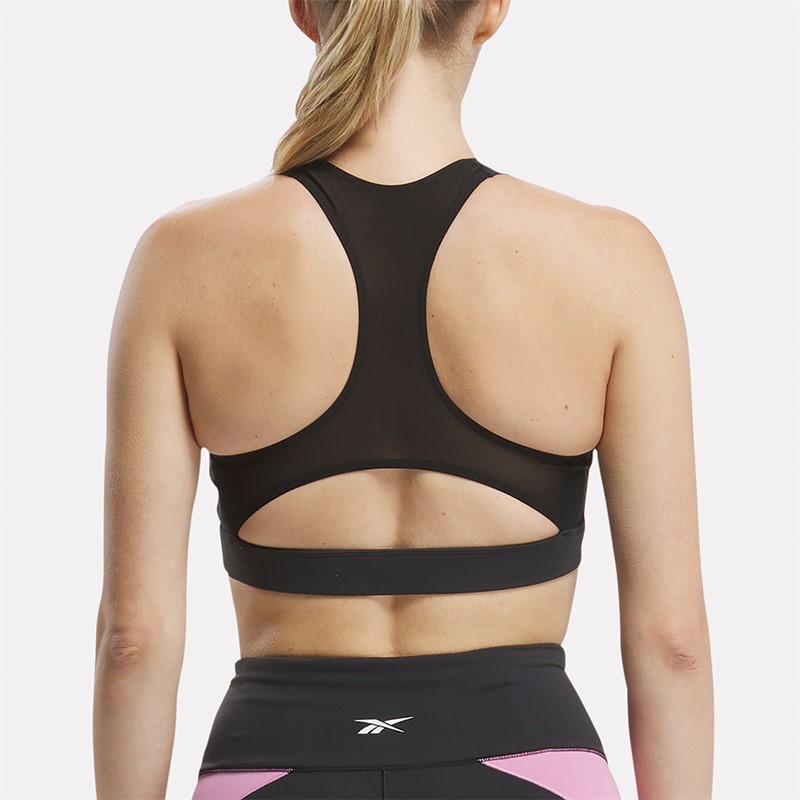 Reebok Womens Lux Colorblock Racer Sports Bra Black/Laser Pink