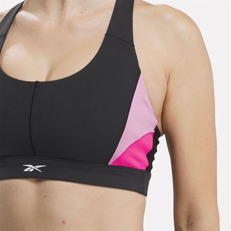 Reebok Womens Lux Colorblock Racer Sports Bra Black/Laser Pink