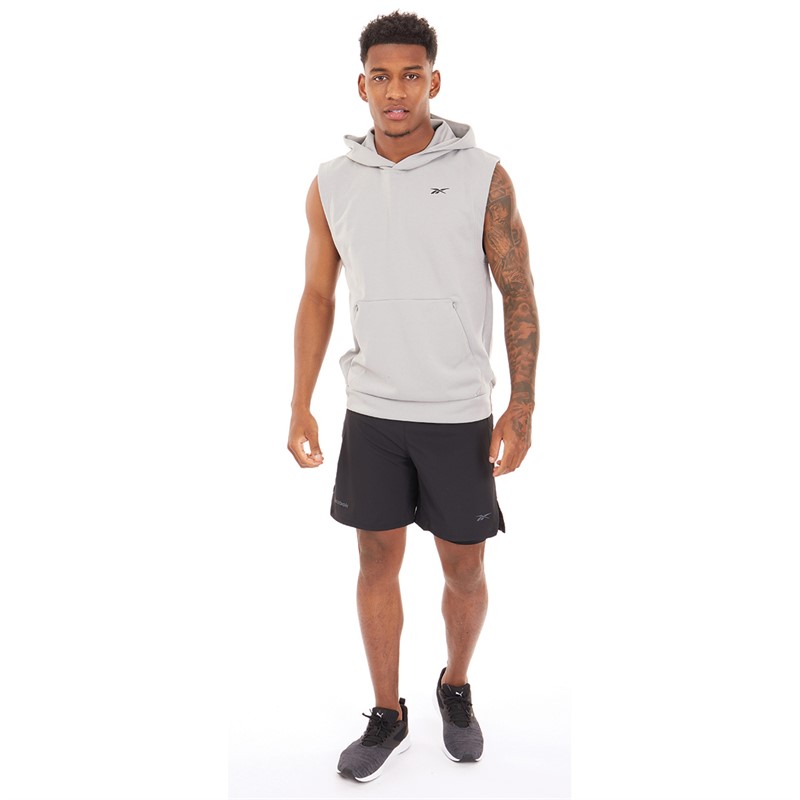 Reebok Mens Strength Sleeveless Hoodie Solid Grey