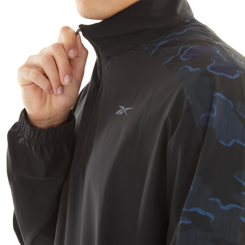 Reebok Mens Train Motion Camo 1/4 Zip Top Black/Vector Navy