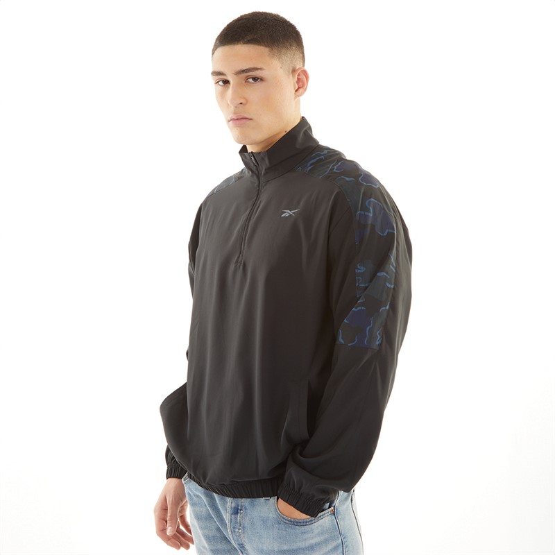 Reebok Mens Train Motion Camo 1/4 Zip Top Black/Vector Navy