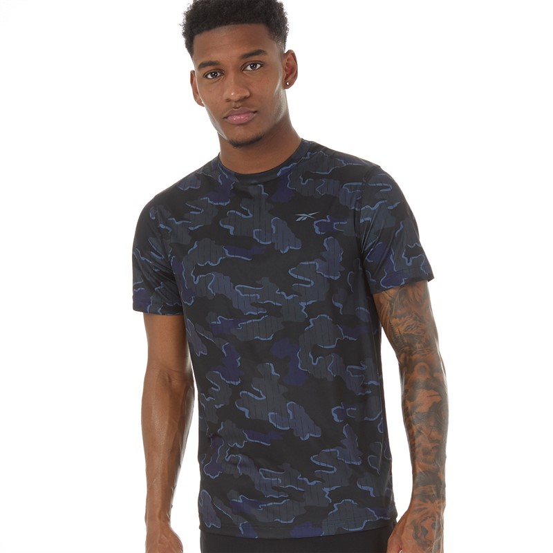 Reebok Mens Train Motion Camo Tech T-Shirt Black/Vector Navy