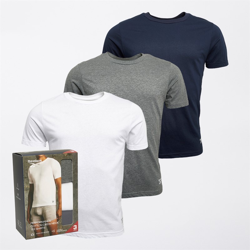 Reebok Mens Santo Three Pack T-Shirts Navy/Grey Marl/White