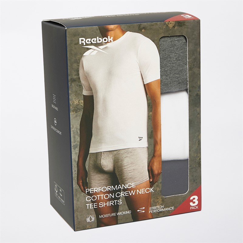 Reebok Mens Santo Three Pack T-Shirts Navy/Grey Marl/White