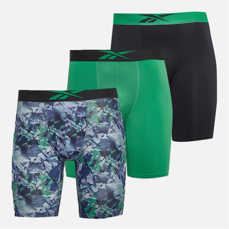 Reebok Herren Decker 3er-Pack Lange Performance Slips Grün/Grün Print/Schwarz