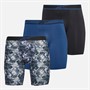 Reebok Mens Derek Three Pack Long Performance Trunks Black/Grey Print/Batik Blue