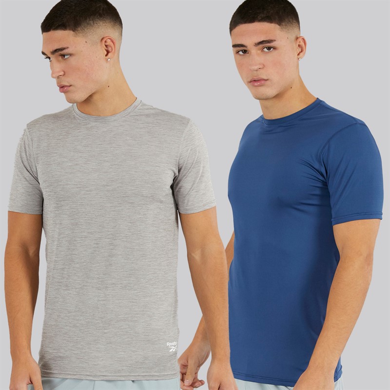 Reebok Herren Craig Performance Zweierpack T-Shirts Batik Blau/Grau Melange